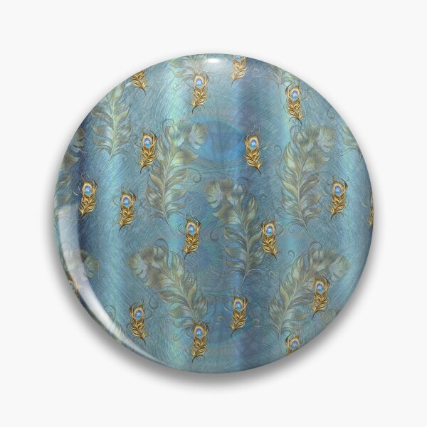 Item preview, Golden Peacock Leaves & Feathers on Silky blue-Green Repeat  designed and sold by NadineMay.