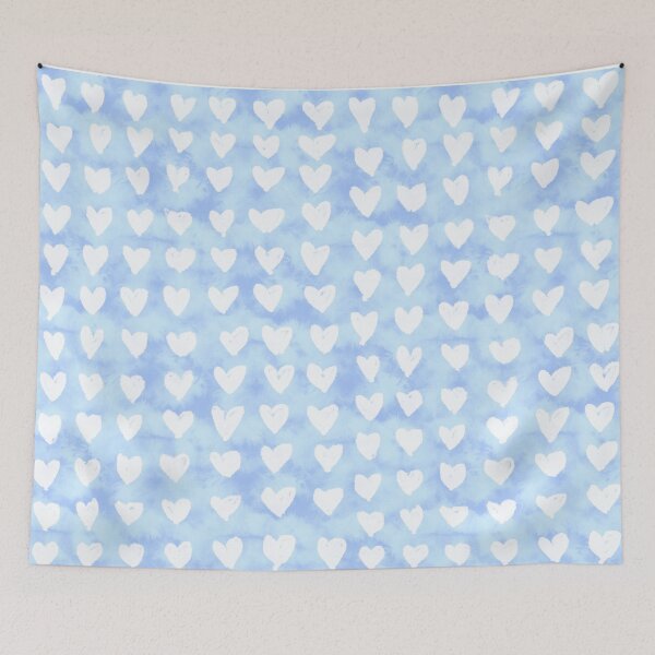 Item preview, White Watercolor Hearts with Blue Tie Dye designed and sold by MarzStudio.