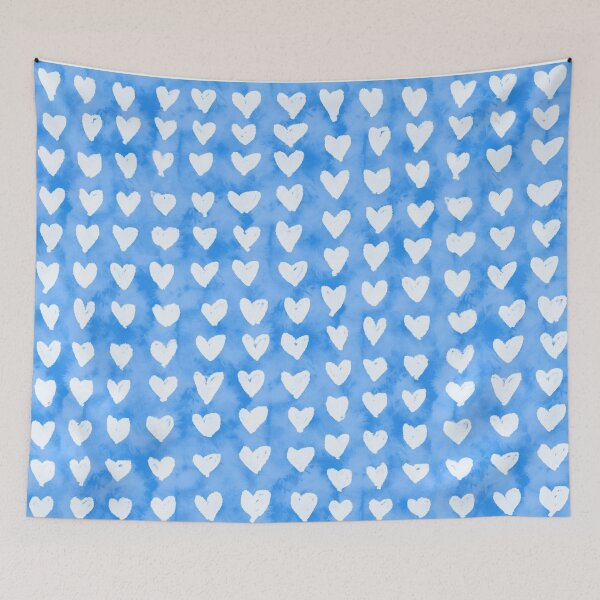 Item preview, White Watercolor Hearts with Blue Tie Dye designed and sold by MarzStudio.