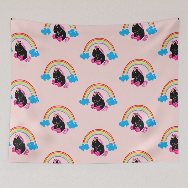 Item preview, Thick little cute black unicorn under the colorful rainbow designed and sold by tarek25.