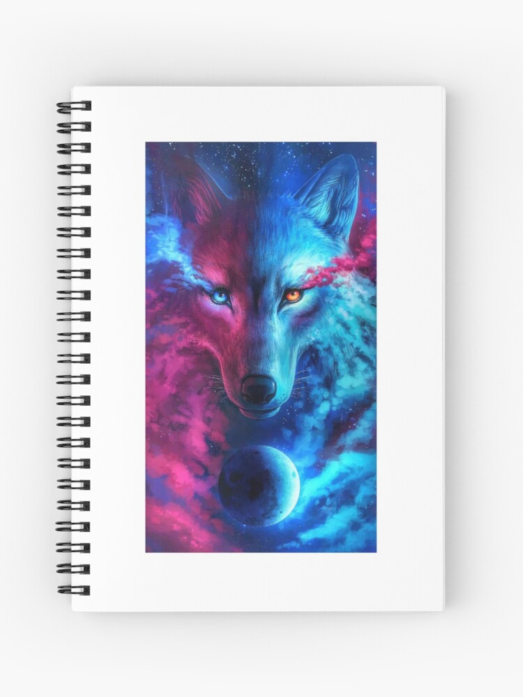 Colorful Blue Fantasy Rainbow Spirit Wolf Aurora Cute Blank Spiral Notebook  Journal 