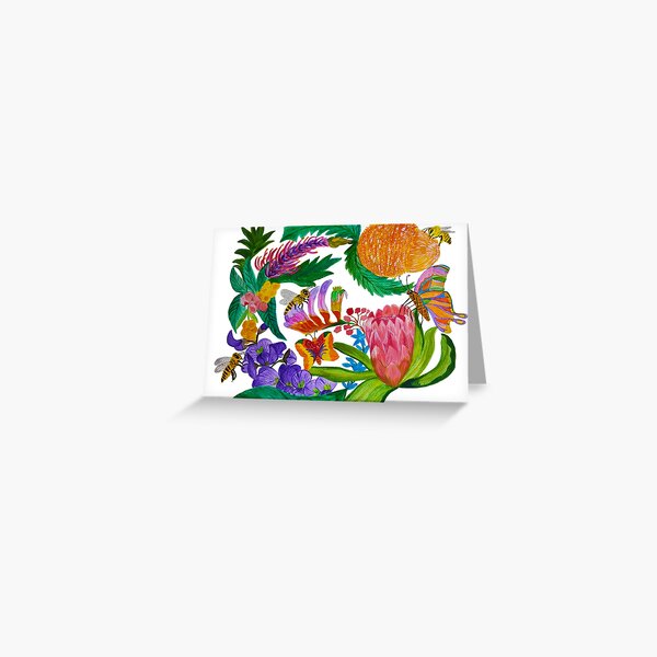Item preview, Australian native flowers wreath with bees and butterflies designed and sold by Geebizart.