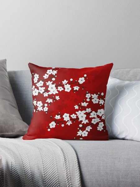 Cherry Blossom Red White Asia Floral Pillow for Sale by Nina Baydur Redbubble