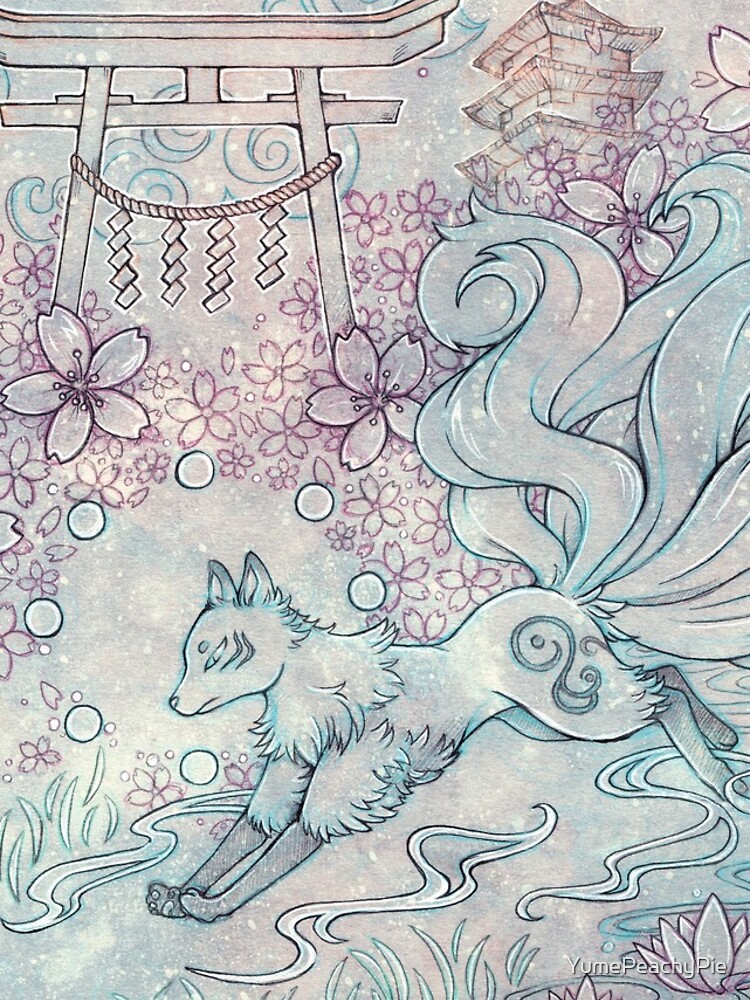 Kitsune Fox with Shinto Shrine by YumePeachyPie