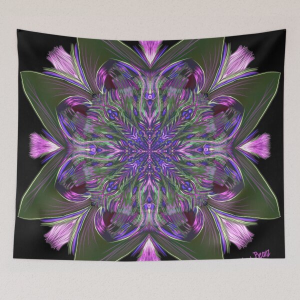 Item preview, This masculine green flower is softened with tribal purple especially at nightfall  designed and sold by busyBeanz.