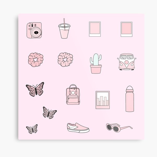 vsco and aesthetic purple sticker pack metal print by pastel paletted redbubble
