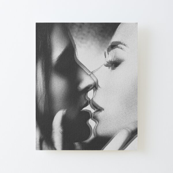 Girls Kissing Canvas Mounted Print