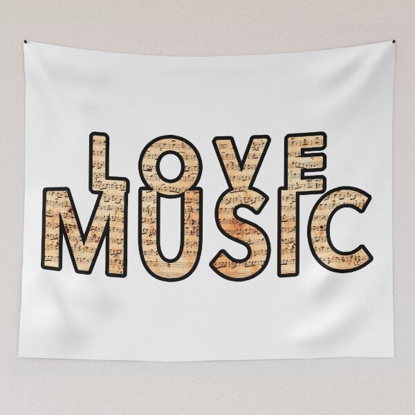 Item preview, Love Music slogan text filled with musical notes from old vintage score designed and sold by Grégory DUBUS.