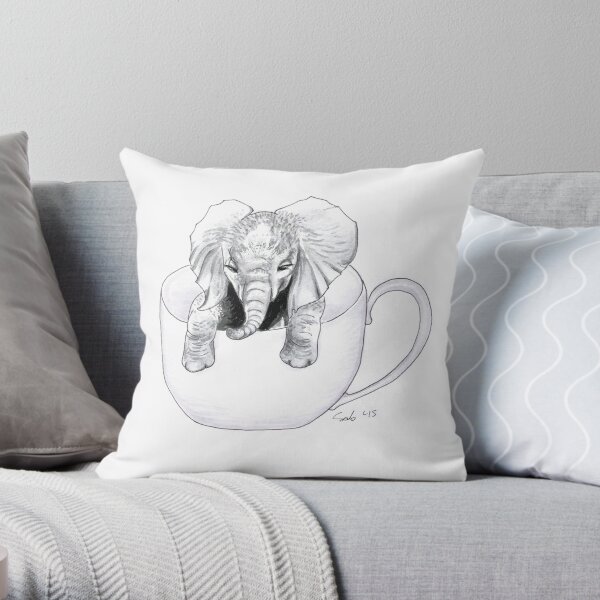 Little Elephant in a BIG mug Throw Pillow