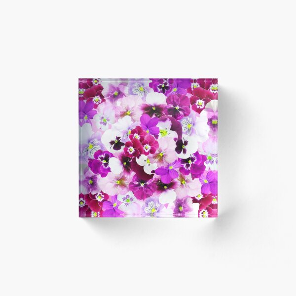 Cute bright pink red trendy organic pansies flowers Acrylic Block