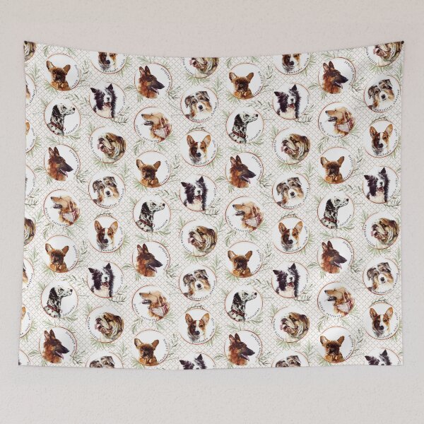 Item preview, Pattern of purebreed dogs in gold circles with leaves designed and sold by MadebyMarion.