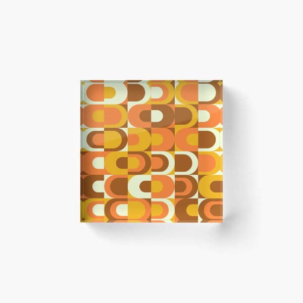 70s Pattern Retro Inustrial in Orange and Brown Tones Acrylic Block