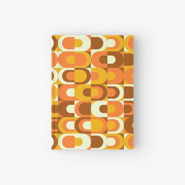 70s Pattern Retro Inustrial in Orange and Brown Tones Hardcover Journal