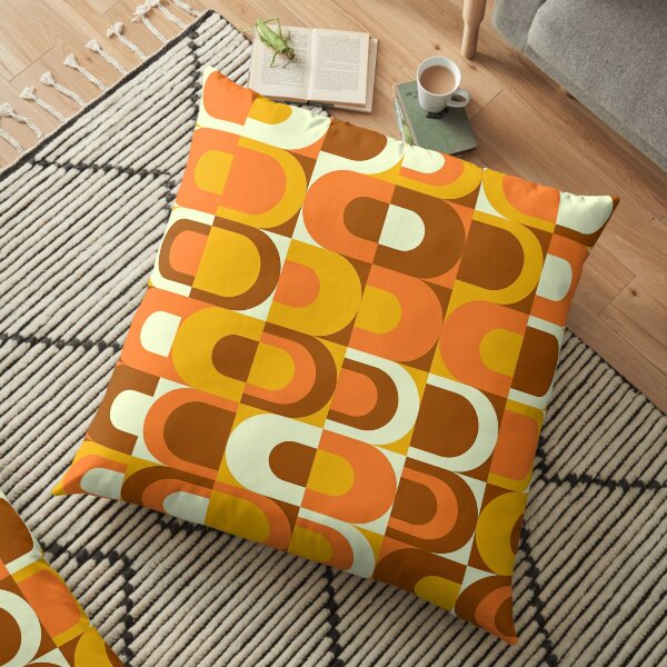 70s Pattern Retro Inustrial in Orange and Brown Tones Floor Pillow
