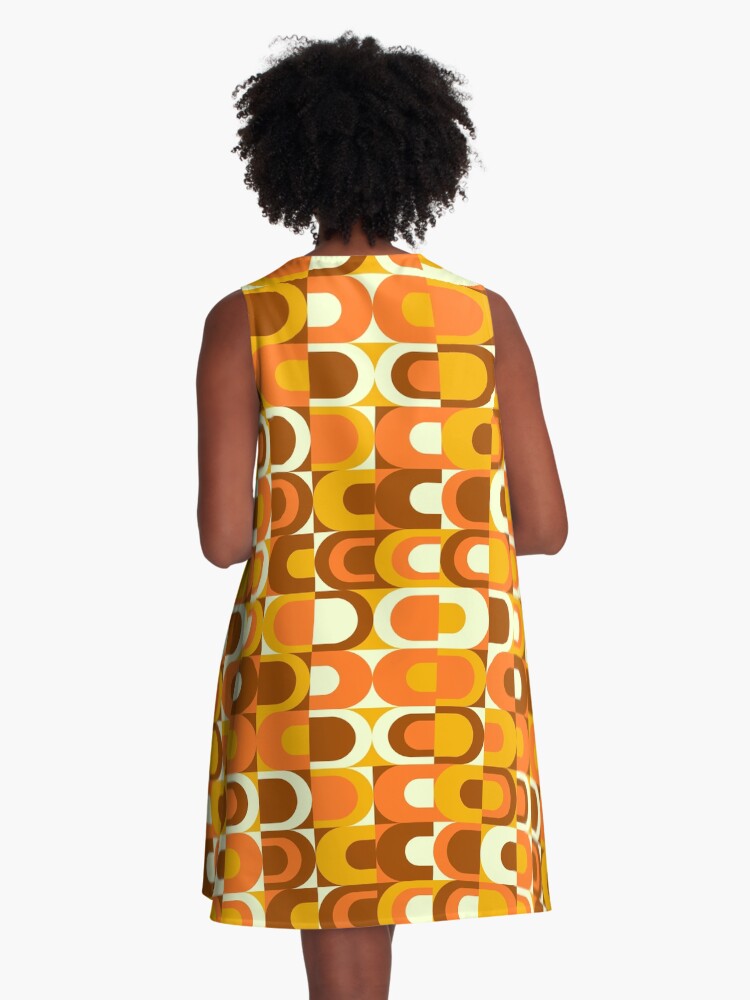 Thumbnail 3 of 4, A-Line Dress, 70s Pattern Retro Inustrial in Orange and Brown Tones designed and sold by Pattern-Queen.