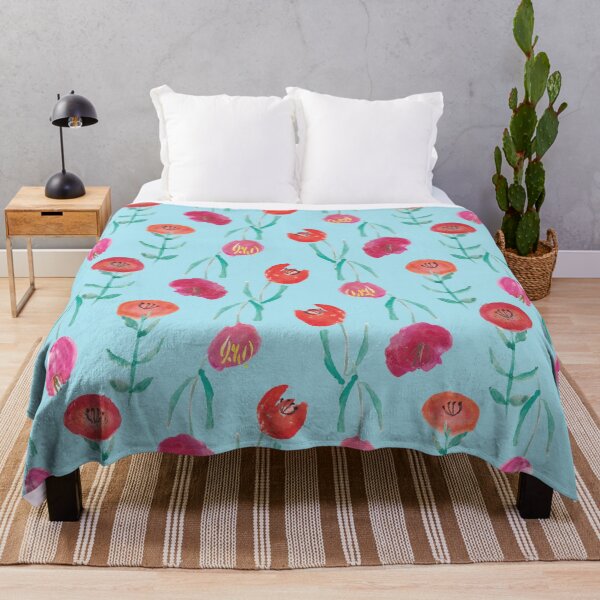 Artikelvorschau, Aquarell Muster Tulpe & Mohn Blumen - hellblau entworfen und verkauft von amazimals.