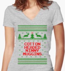 Cotton Headed Ninny Muggins Ugly Christmas Sweater Women's Fitted V-Neck T-Shirt