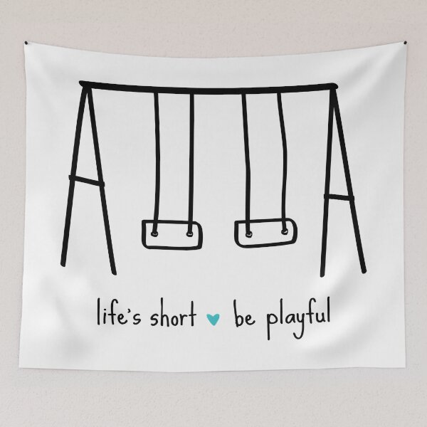 Item preview, reminder - Life’s short, be PLAYFUL & remember to play! Fun inspirational hand drawn swing set designed and sold by originalsusie.