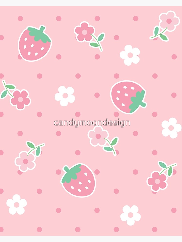 Strawberries Pink Flowers Dots Kawaii Cute Pastel Spiral Notebook for Sale  by candymoondesign