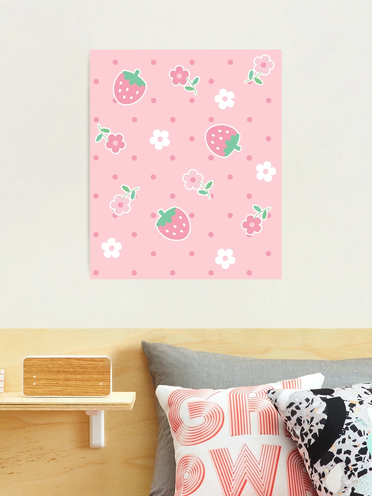 Strawberries Pink Flowers Dots Kawaii Cute Pastel Photographic