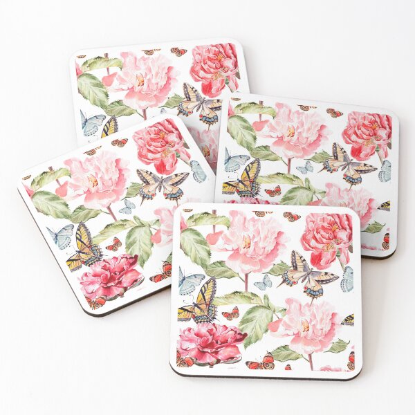 Aperçu de l'œuvre Fleurs roses et papillons créée et vendue par MillenialDesign.
