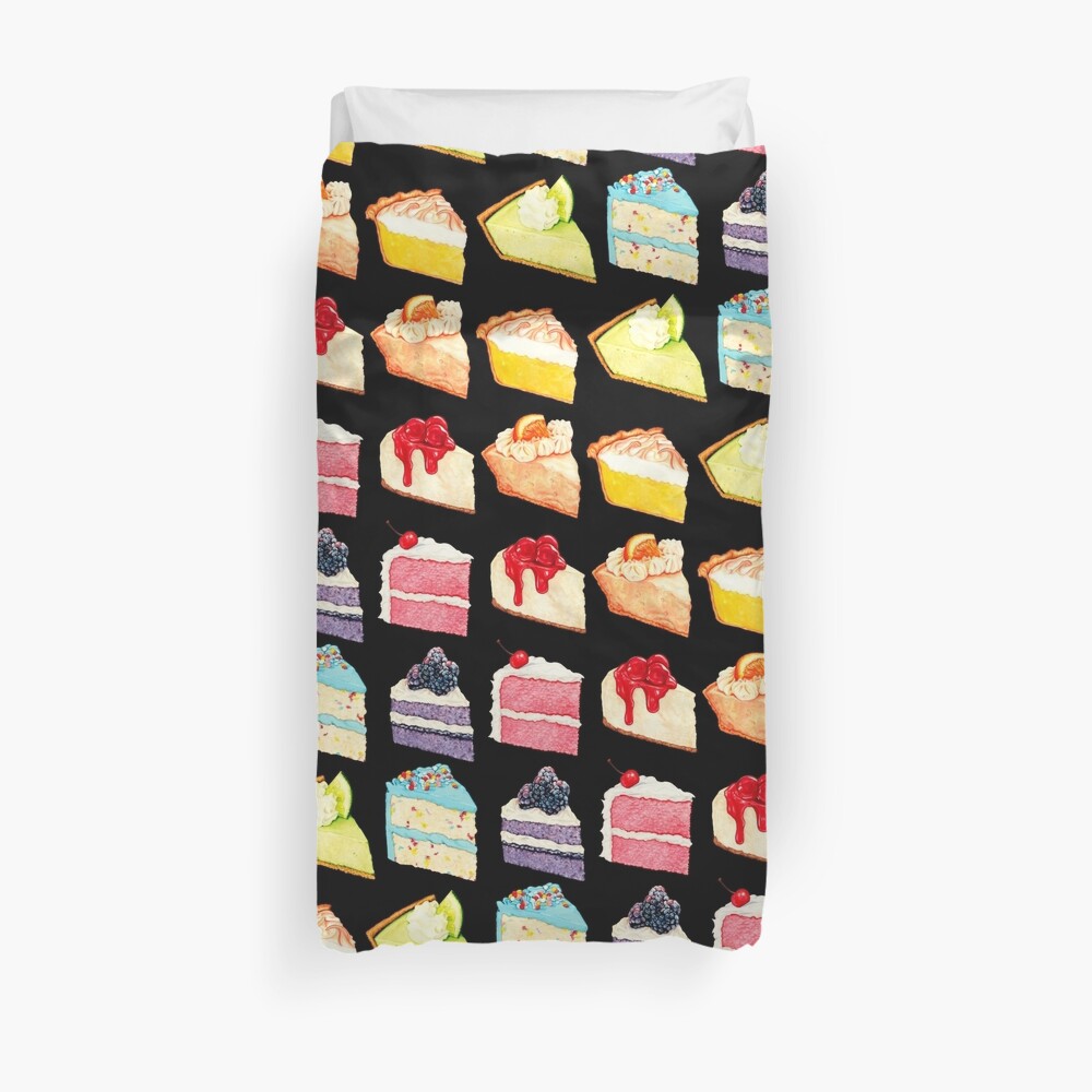 Rainbow Cakes & Pies Pattern - Black Duvet Cover