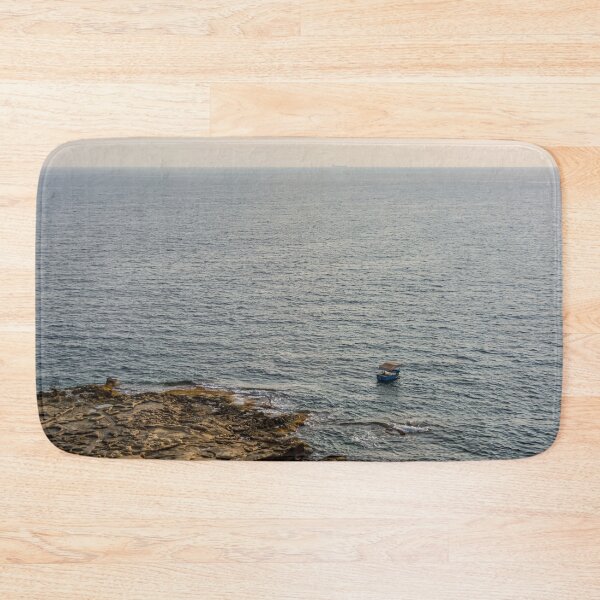 Item preview, Lonely boat floating on the Mediterranean sea designed and sold by lena-maximova.