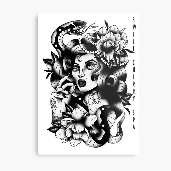 Sweet Cherry Spa Pinup Tattoo Metal Print