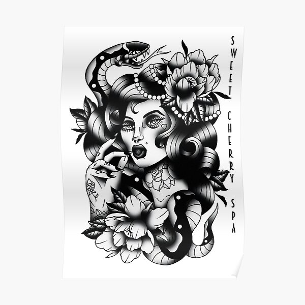Sweet Cherry Spa Pinup Tattoo Poster