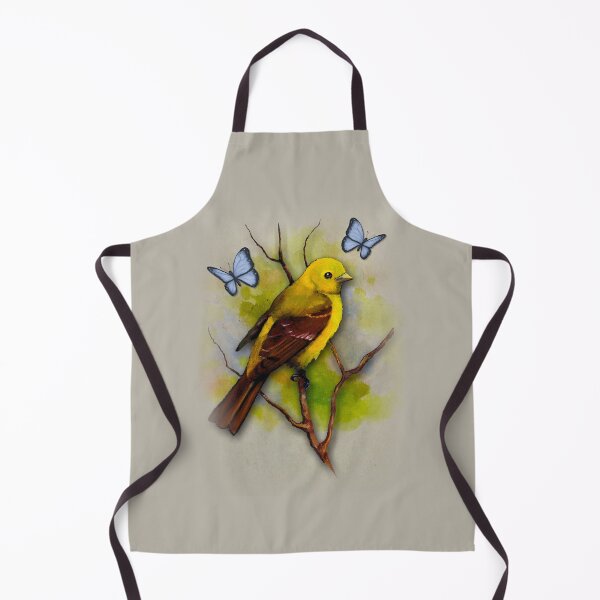 Item preview, Yellow Tanager, Bird, Wildlife Painting, Blue Butterflies designed and sold by JoyfulWhimsy.
