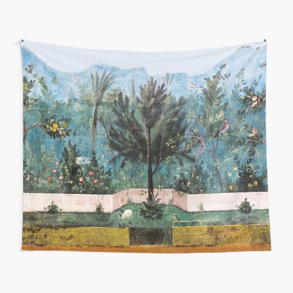 Item preview, ANTIQUE ROMAN WALL PAINTING Flower Garden Flying Birds Pine,Quince and Apple Trees  designed and sold by BulganLumini.