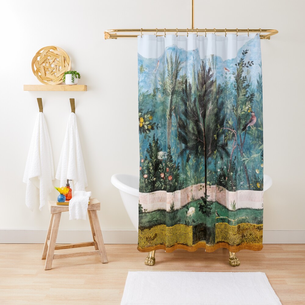 "ANTIQUE ROMAN WALL PAINTING Flower Garden Flying Birds Pine,Quince and ...