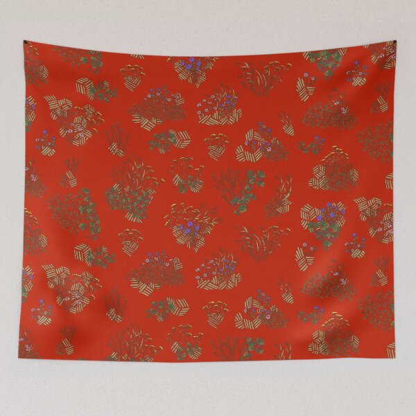 Item preview, Traditional Japanese Vintage Red Floral - Nanakusa The Seven Grasses of Autumn designed and sold by Charredsky.