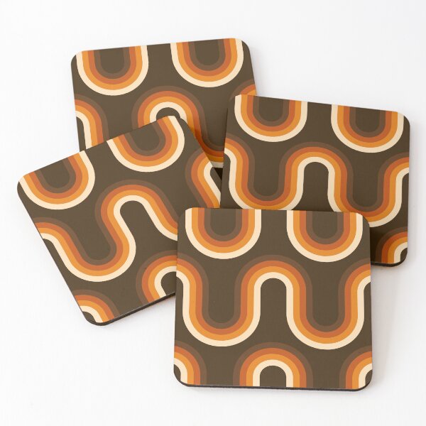 70s Pattern Orange and Brown Waves Coasters (Set of 4)