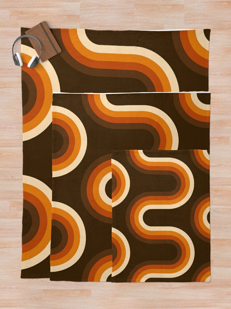 Alternate view of 70s Pattern Orange and Brown Waves Throw Blanket