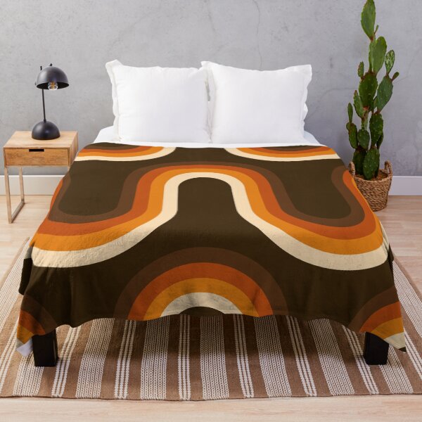 70s Pattern Orange and Brown Waves Throw Blanket