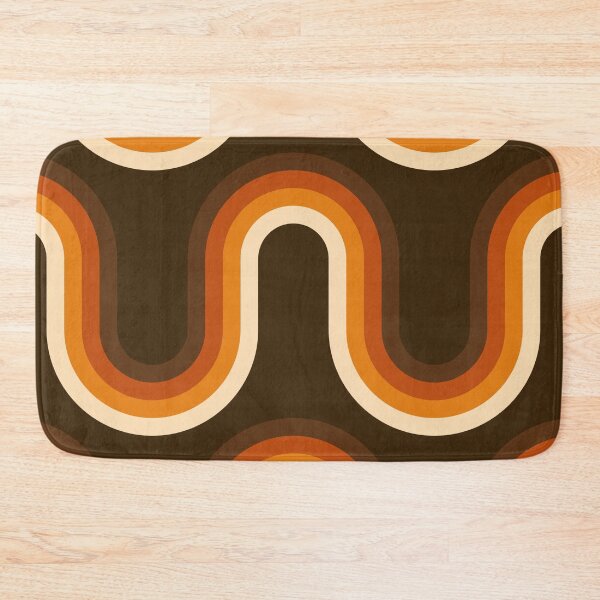 70s Pattern Orange and Brown Waves Bath Mat