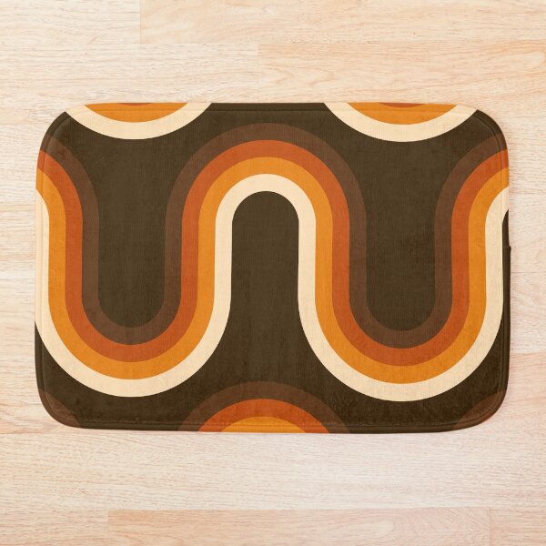 70s Pattern Orange and Brown Waves Bath Mat