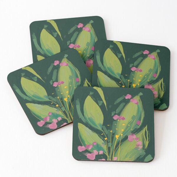 night bloom - green plants art Coasters (Set of 4)