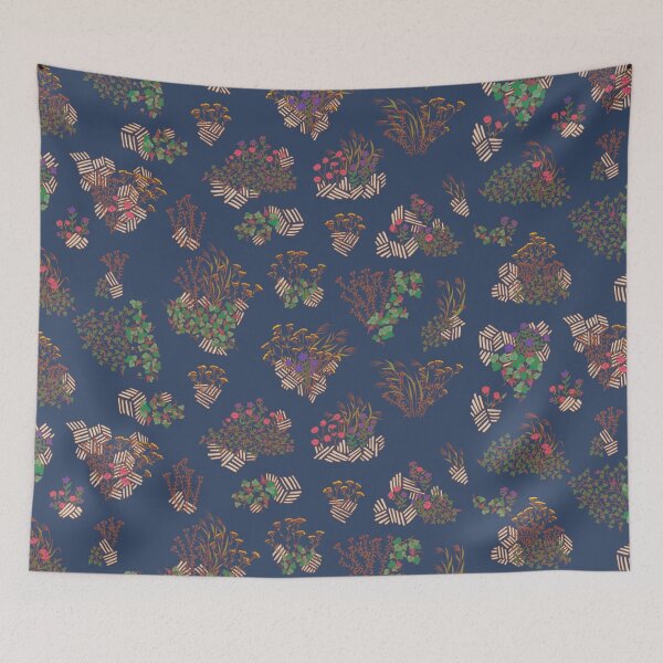 Item preview, Traditional Japanese Vintage Blue Floral - Nanakusa The Seven Grasses of Autumn designed and sold by Charredsky.