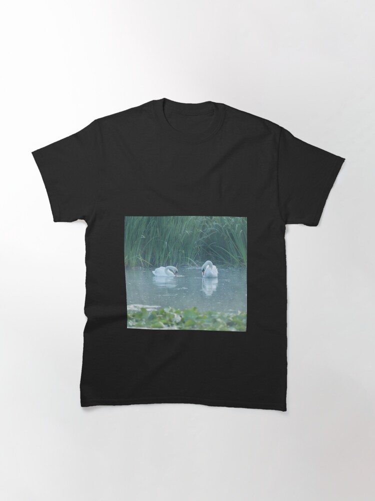 Thumbnail 3 of 7, Classic T-Shirt, Two white swans on the morning lake designed and sold by steppeland.