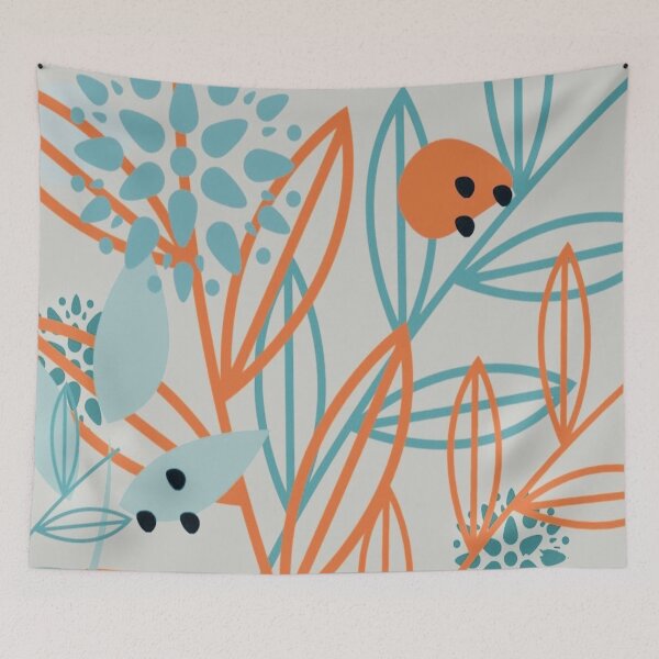Item preview, orange and teal abstract floral designed and sold by Julia Santos.