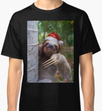 Christmas animal sloth wearing santa hat Classic T-Shirt