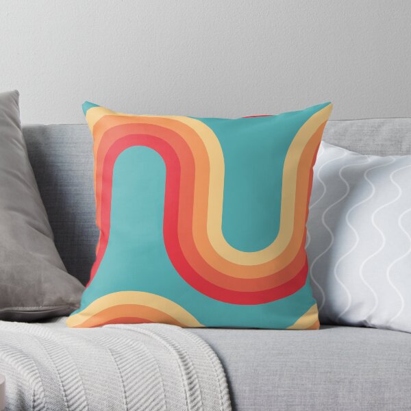 Motif des années 70 Waves Happy Blue Teal et Orange Coussin