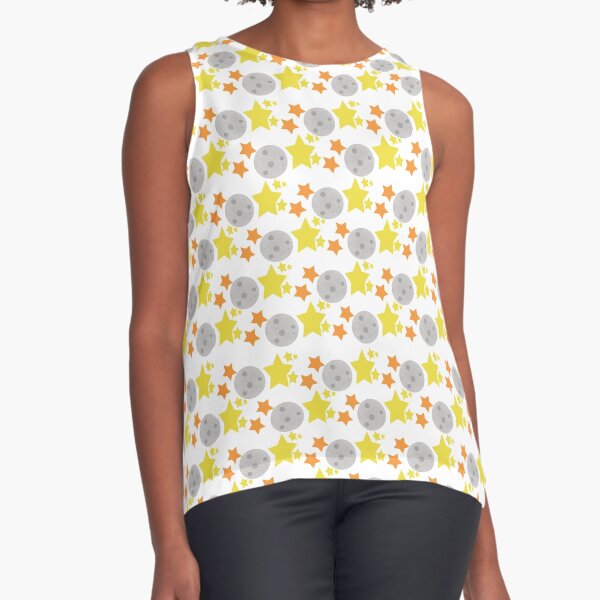 Space Moon with Orange and Yellow Stars Sleeveless Top