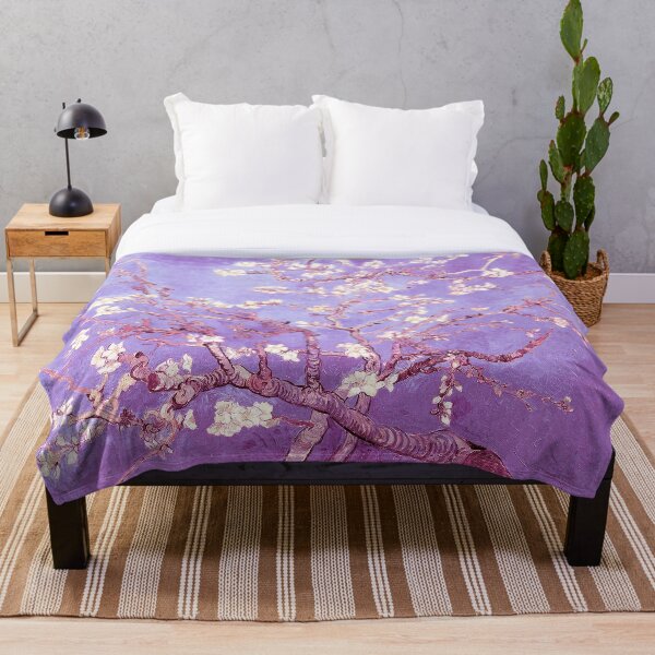 Vincent Van Gogh almond blossoms lavender violet Throw Blanket