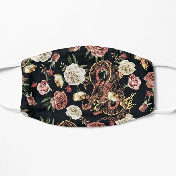 Chinoiserie Dragon and Peony Print Flat Mask