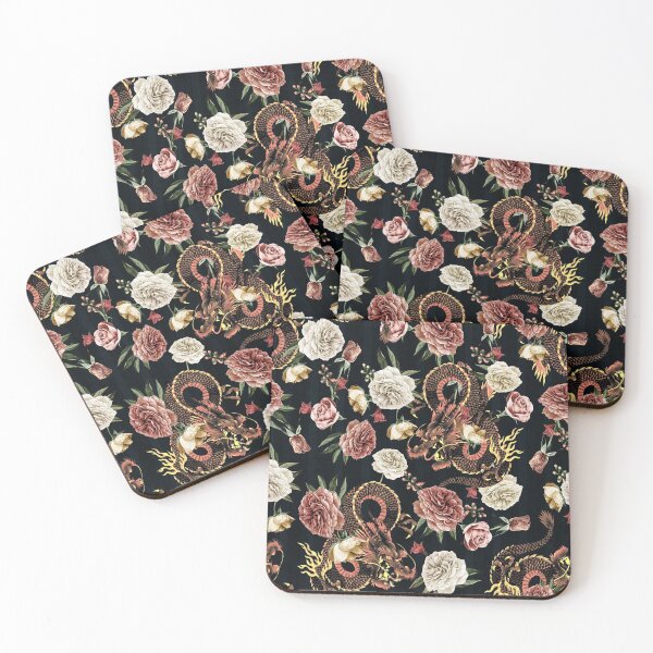 Item preview, Chinoiserie Dragon and Peony Print designed and sold by WisdomInspired.
