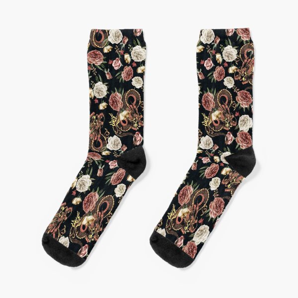 Chinoiserie Dragon and Peony Print Socks