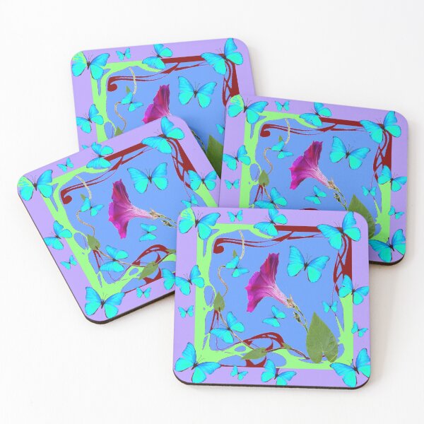 Item preview, NEON BLUE BUTTERFLIES & FUCHSIA FLOWER LIME GARDEN ART designed and sold by sharlesart.